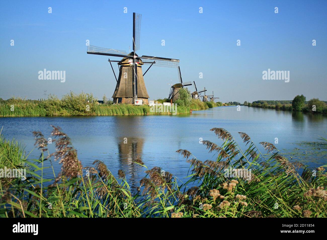 Moulins à vent historiques à Kinderdijk, Kinderdijk-Elshout, Hollande, pays-Bas Banque D'Images