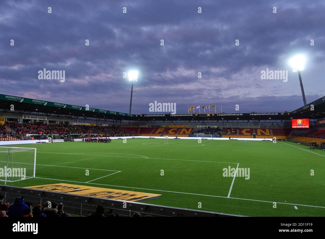 Match de football, entre le FC Nordsjælland et Aarhus Gymnastikforening (AGF), pour la Superliga danoise, le championnat national de football Banque D'Images