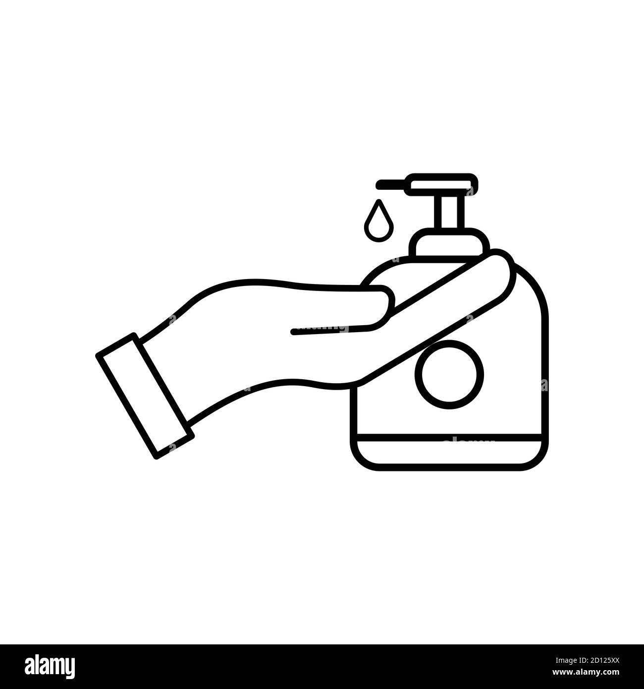 Icône de la ligne de lavage des mains, icône de la main et désinfectant pour les mains. Vecteur de modèle de conception Illustration de Vecteur