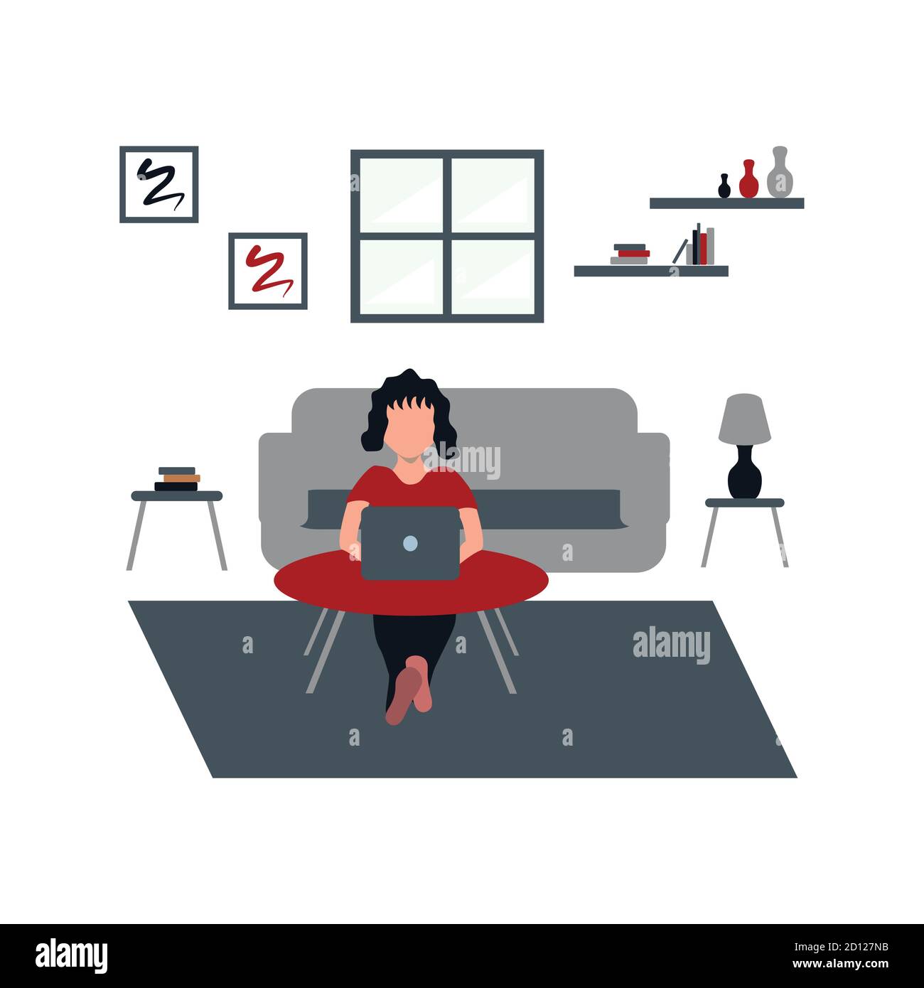 une femme travaille de façon décontractée pour la maison en utilisant un ordinateur portable - un homme regardant la télévision à la maison - illustrations plates isolées sur blanc Illustration de Vecteur