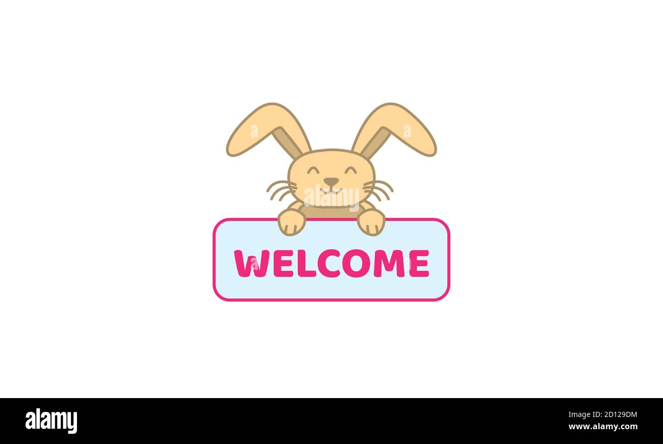 souriez le lapin ou le lapin avec la bannière icône du logo de dessin animé mignon vecteur d'illustration Illustration de Vecteur