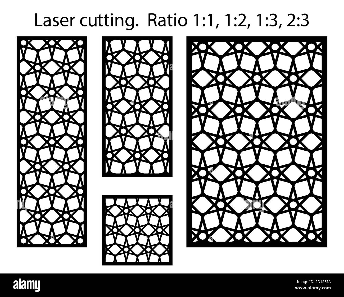 Motif vectoriel de coupe laser. Jeu de gabarits géométriques CNC étoiles. Panneaux et écrans