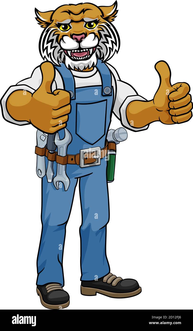 Construction bricoleur Mascot Cartoon Wildcat Illustration de Vecteur