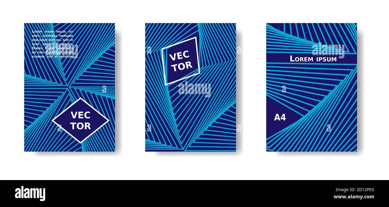 Couverture bleu et néon minimaliste avec lignes de couleur. Catalogue Vector A4, jeu futuriste magazine. Illustration de Vecteur