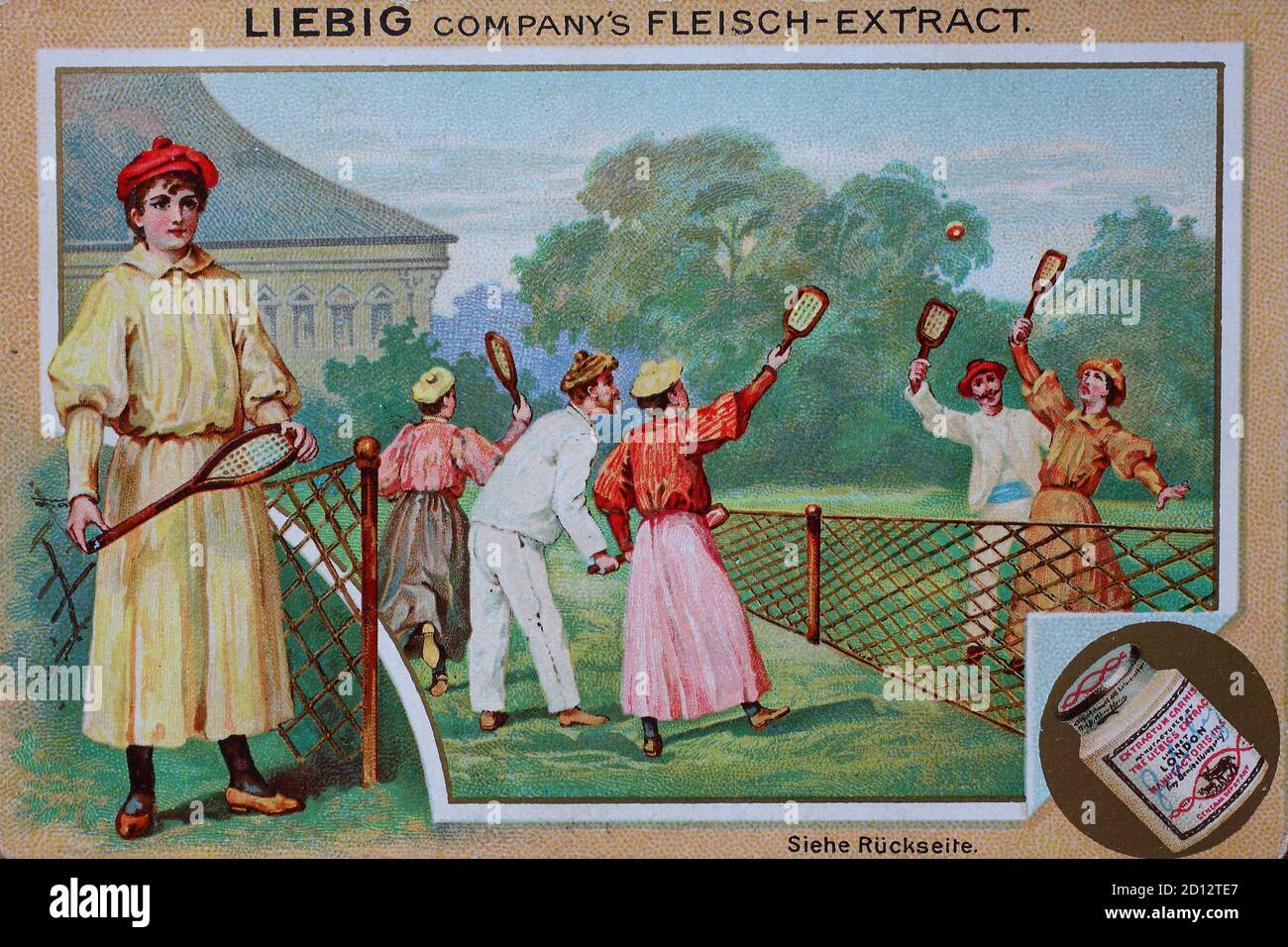 Photos série Sport, couples tennis, tennis de pelouse / Bilderserie Sport, Paare beim tennis, Rasentennis, numérique amélioration de la reproduction d'une image de collection de la société Liebig, estimé à partir de 1900, pd / digital verbesserte Reproduktion eines Sammelbildes von ca 1900, gemeinfrei Banque D'Images