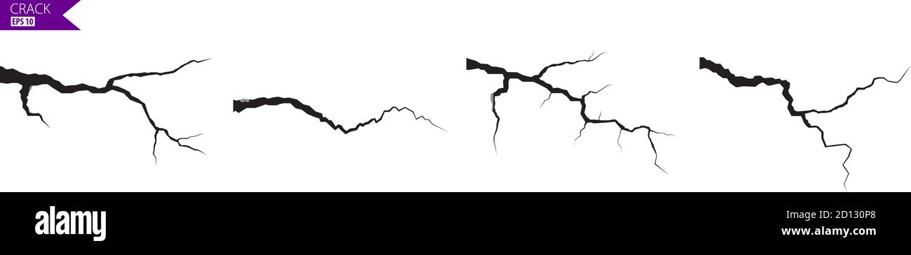 Jeu de fissures de masse. Tremblement de terre et fissures de terre, effet de trou, craquelure et texture de mur endommagée. Les illustrations vectorielles peuvent être utilisées pour les sujets tremblement de terre, accident, destruction Illustration de Vecteur