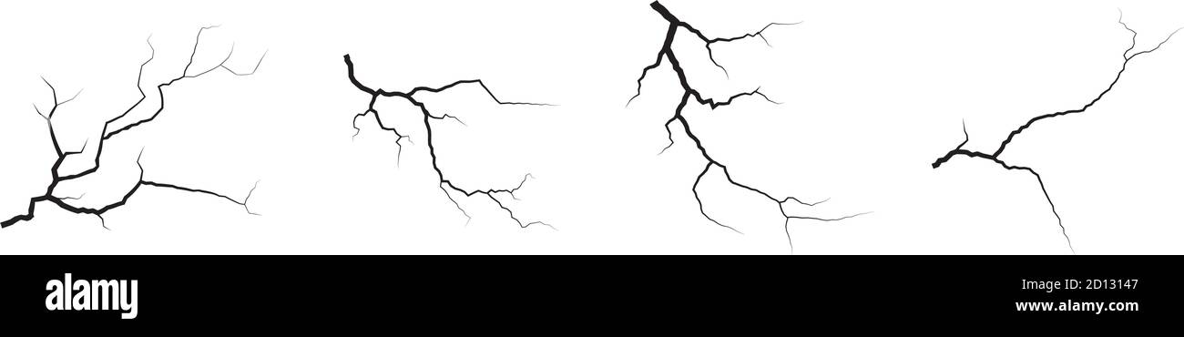Jeu de fissures de masse. Tremblement de terre et fissures de terre, effet de trou, craquelure et texture de mur endommagée. Les illustrations vectorielles peuvent être utilisées pour les sujets tremblement de terre, accident, destruction Illustration de Vecteur
