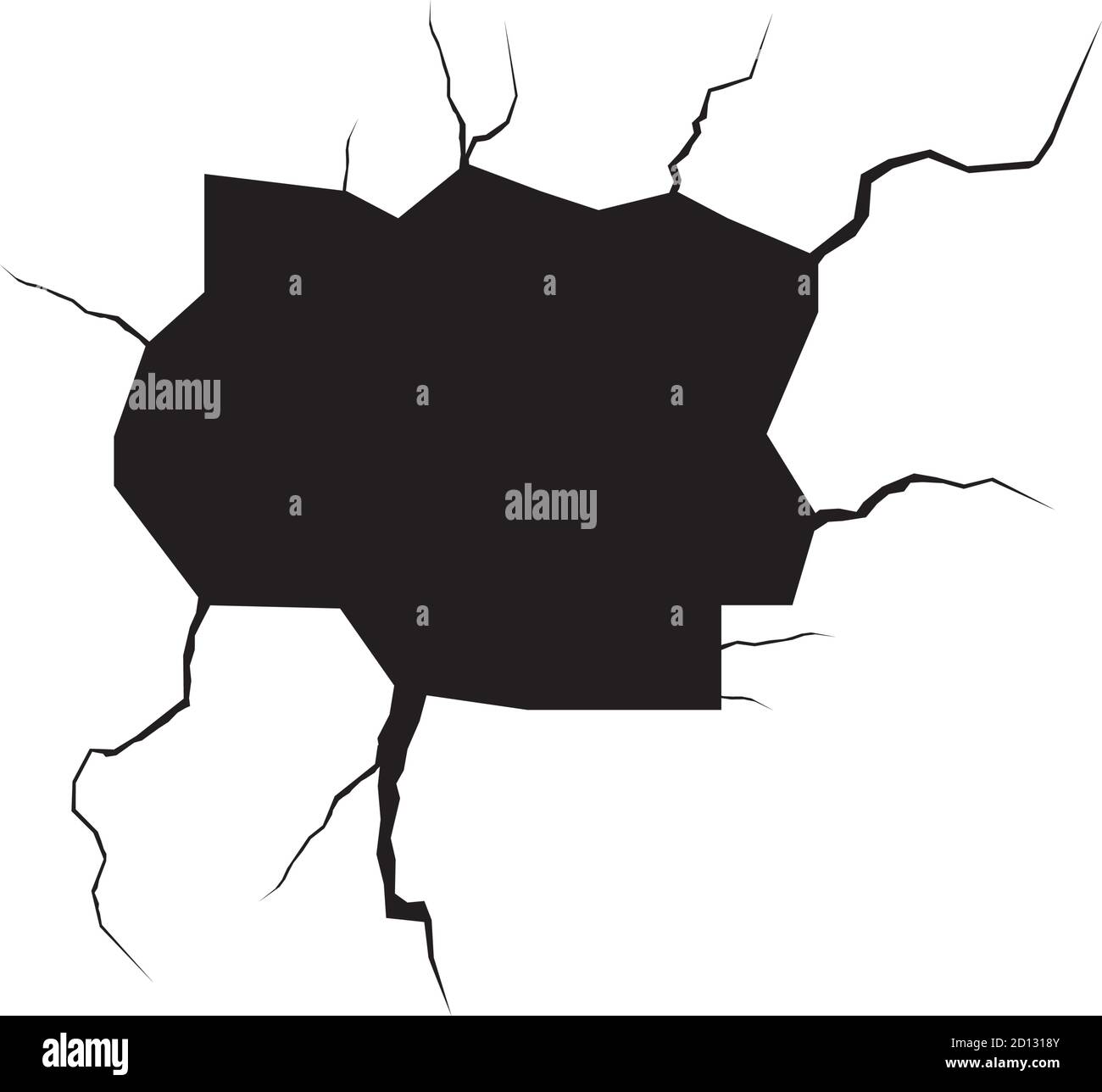 Fissures de masse. Tremblement de terre et fissures de terre, effet de trou, craquelure et texture de mur endommagée. Les illustrations vectorielles peuvent être utilisées pour les sujets tremblement de terre, accident, destruction Illustration de Vecteur