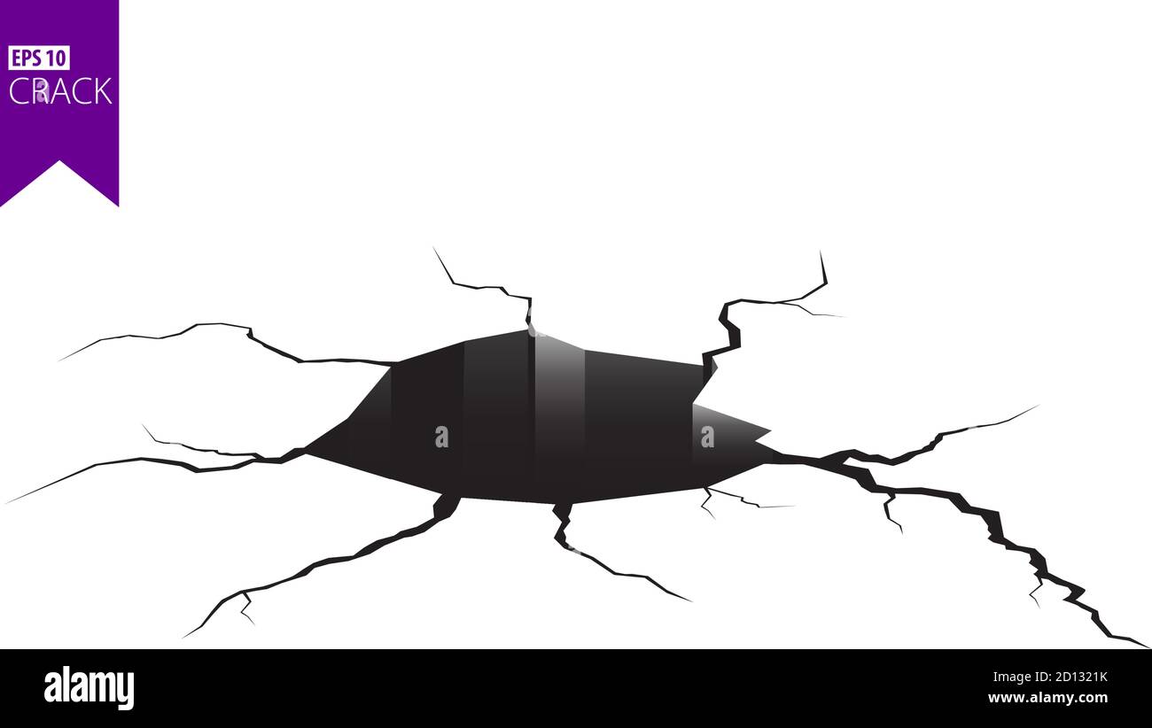 Fissures de masse. Tremblement de terre et fissures de terre, effet de trou, craquelure et texture de mur endommagée. Les illustrations vectorielles peuvent être utilisées pour les sujets tremblement de terre, accident, destruction Illustration de Vecteur