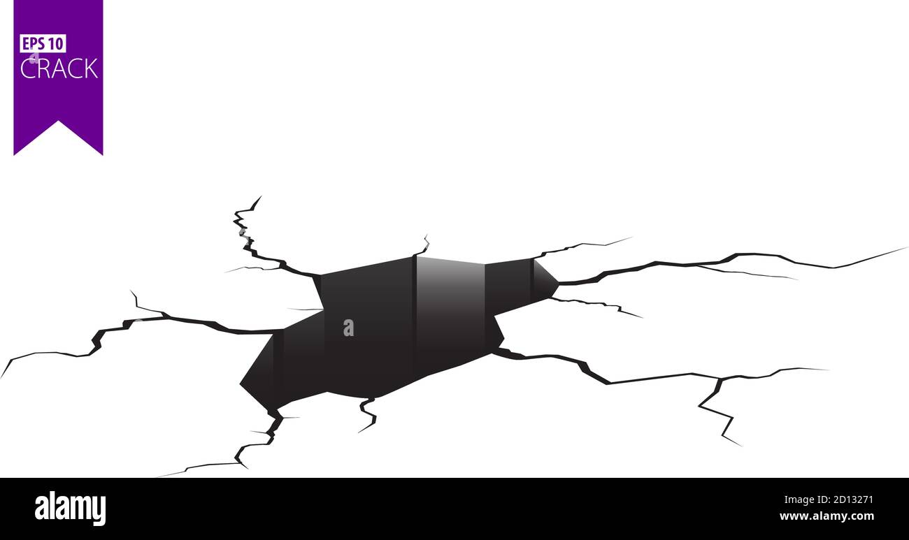 Fissures de masse. Tremblement de terre et fissures de terre, effet de trou, craquelure et texture de mur endommagée. Les illustrations vectorielles peuvent être utilisées pour les sujets tremblement de terre, accident, destruction Illustration de Vecteur