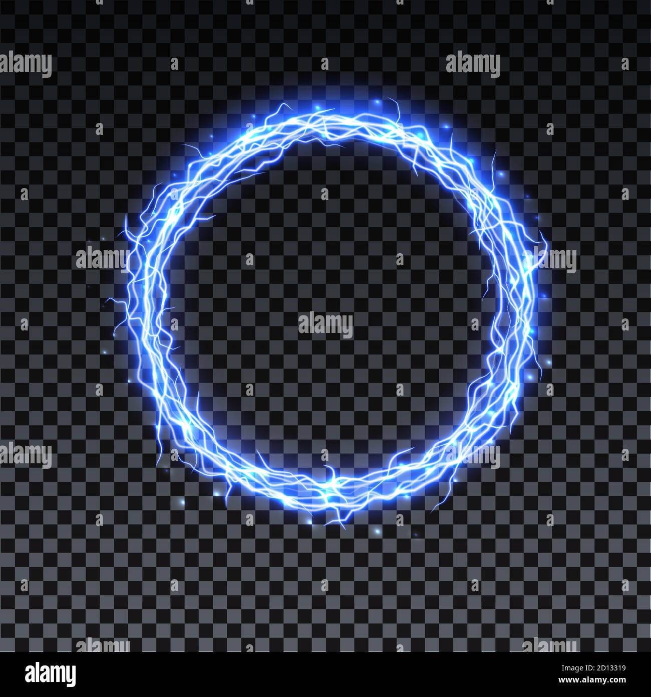 Entourez des éclairs réalistes. Lampe à étincelle tonnerre, boule de feu sur fond transparent. Chemin lumineux réaliste de tonnerre et de nombreuses étincelles. Ligne courbe lumineuse Illustration de Vecteur