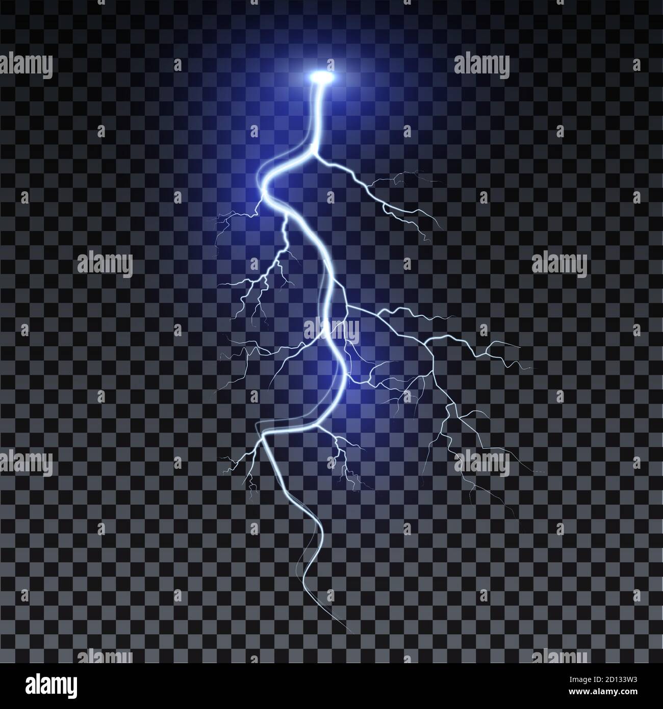 Des éclairs réalistes. Lumière d'étincelle tonnerre sur fond transparent. Chemin lumineux réaliste de tonnerre et de nombreuses étincelles. Ligne courbe lumineuse Illustration de Vecteur