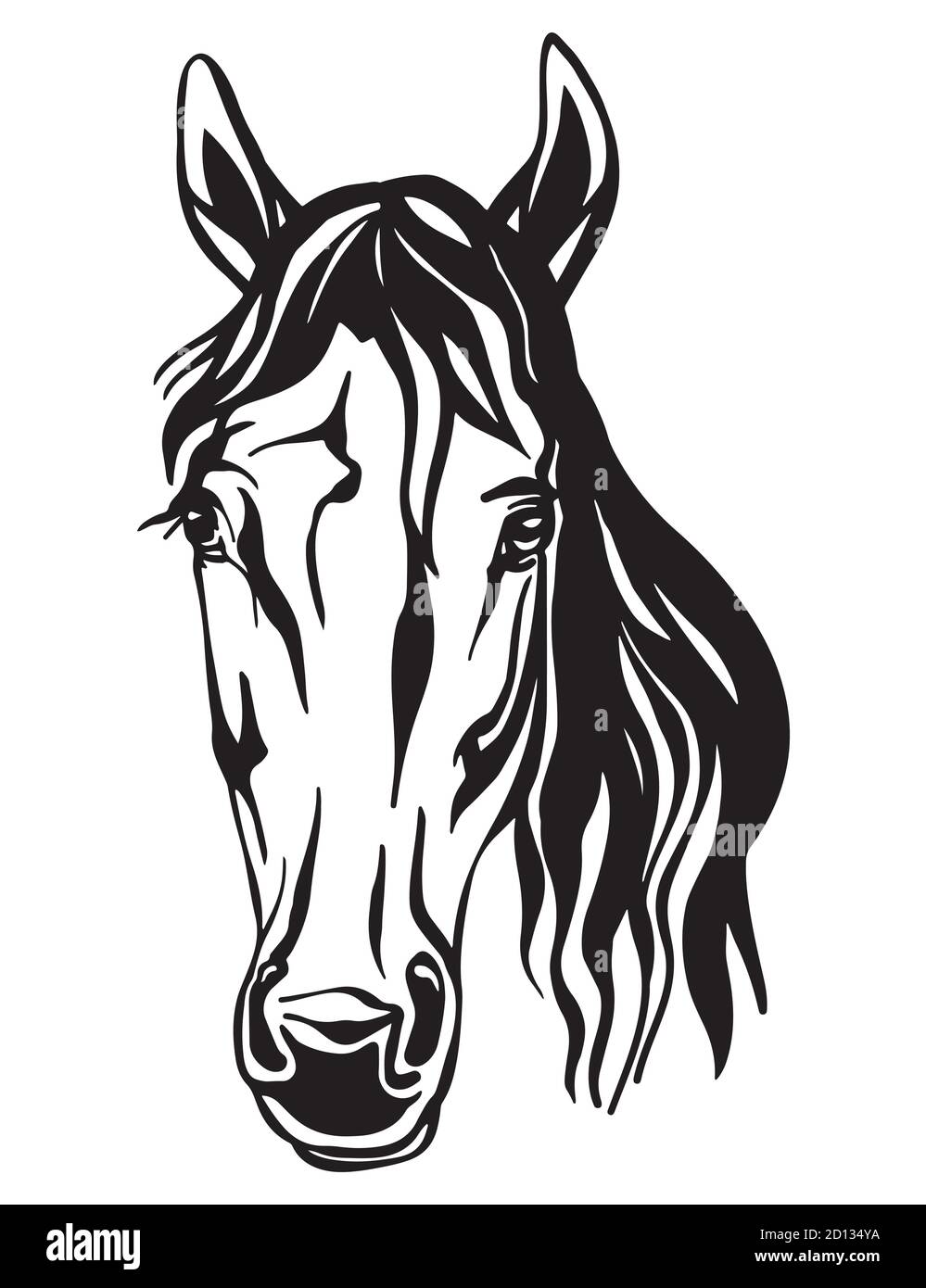 Portrait de beauté de ligne noir contour cheval Illustration de Vecteur