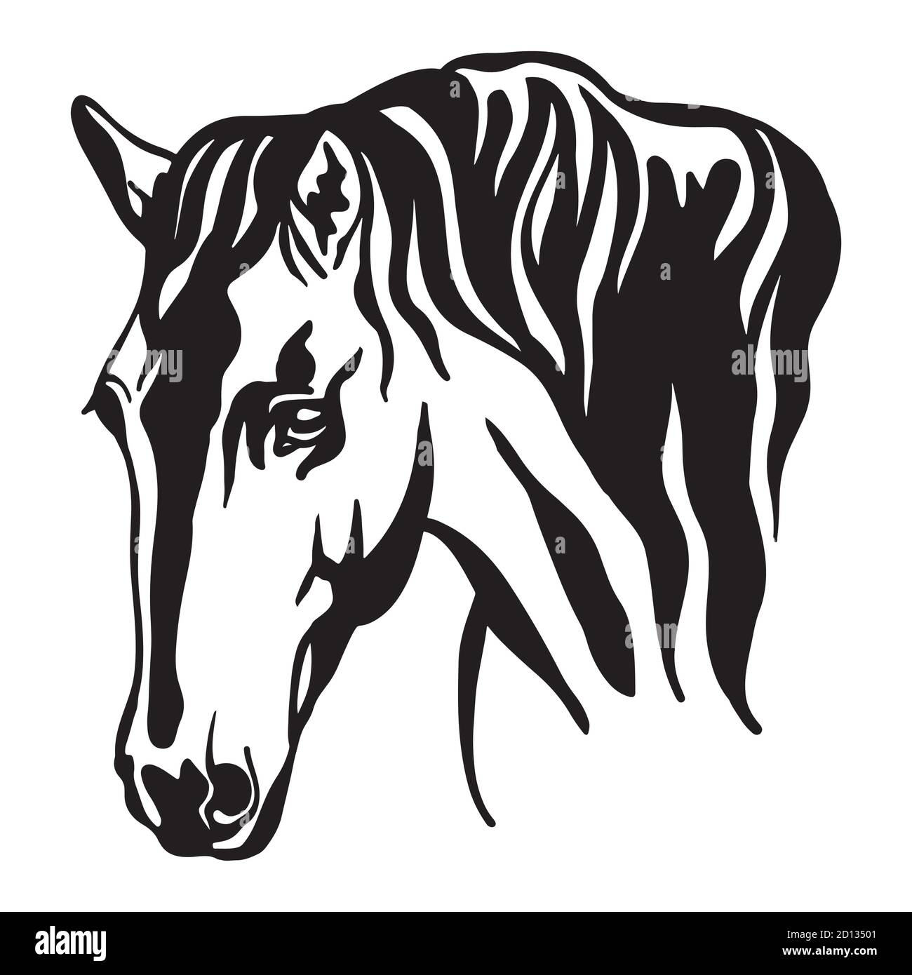 Portrait abstrait de la ligne noir contour cheval Illustration de Vecteur