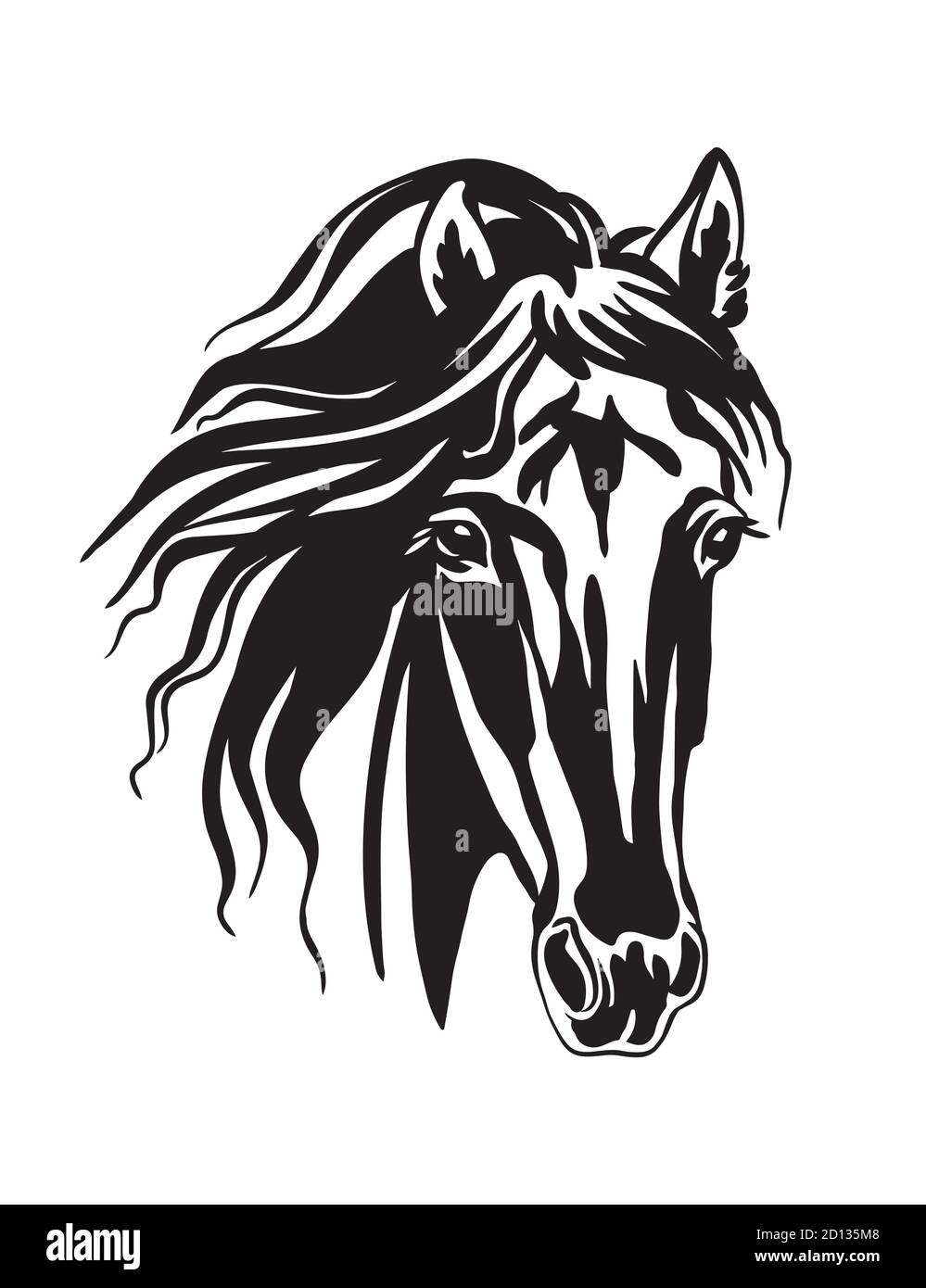 Portrait abstrait de la tête de cheval à contour noir Illustration de Vecteur