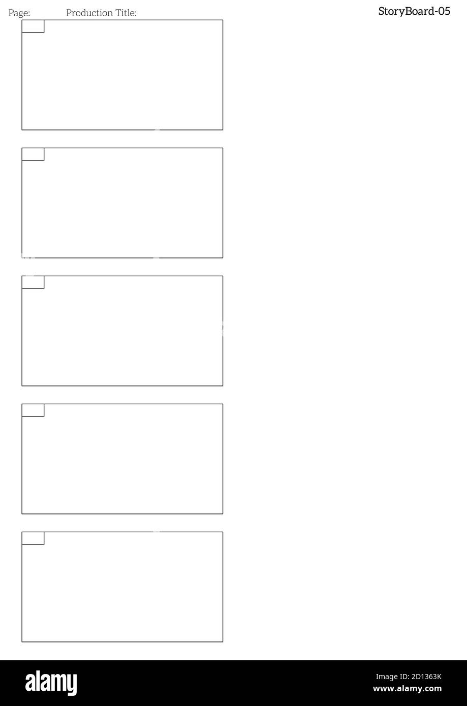 Modèle de storyboard avec 5 images - A4, transparent, prêt à imprimer Banque D'Images
