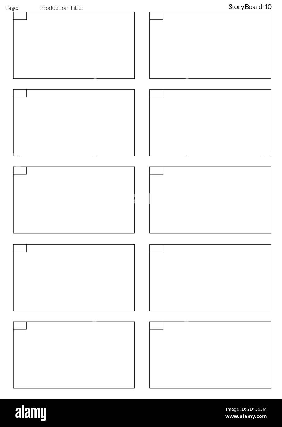 Modèle de storyboard avec 10 images - A4, transparent, prêt à imprimer Banque D'Images