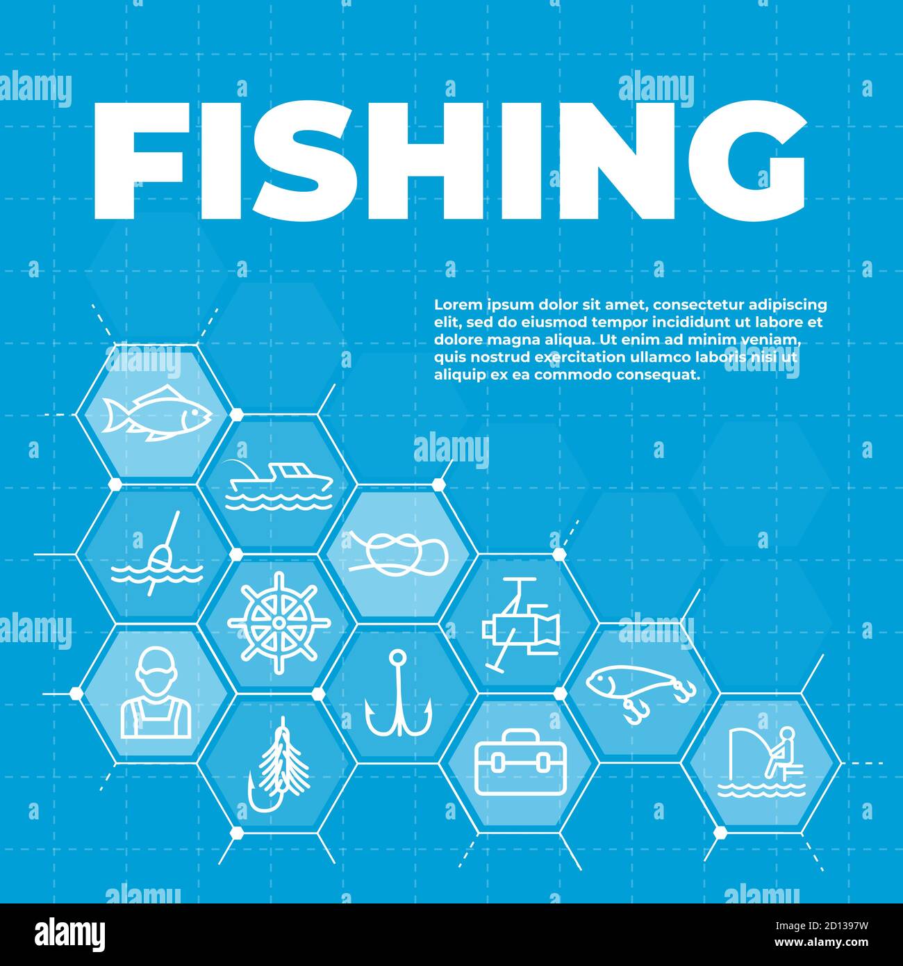 Arrière-plan de pêche avec icônes et panneaux Illustration de Vecteur