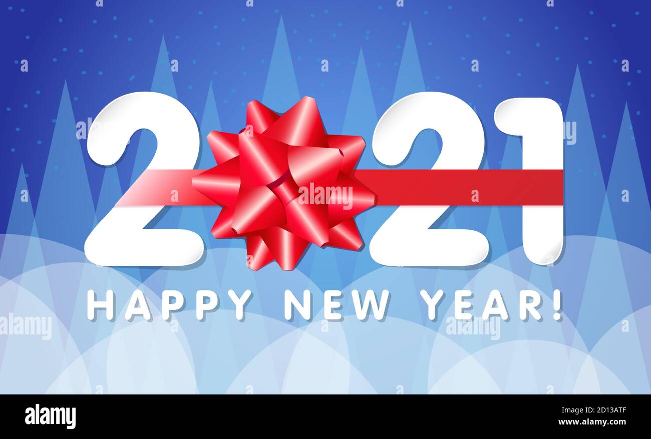 Papier 2021 numéros avec noeud cadeau rouge Joyeux nouvel an lettrage. Inscription et texte de bienvenue 21 et 20, illustration vectorielle pour bannière de Noël Illustration de Vecteur