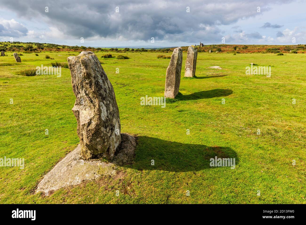 Les pierres de l'âge de bronze 'The Piperss' debout à Minions sur Bodmin Moor, Cornouailles Banque D'Images