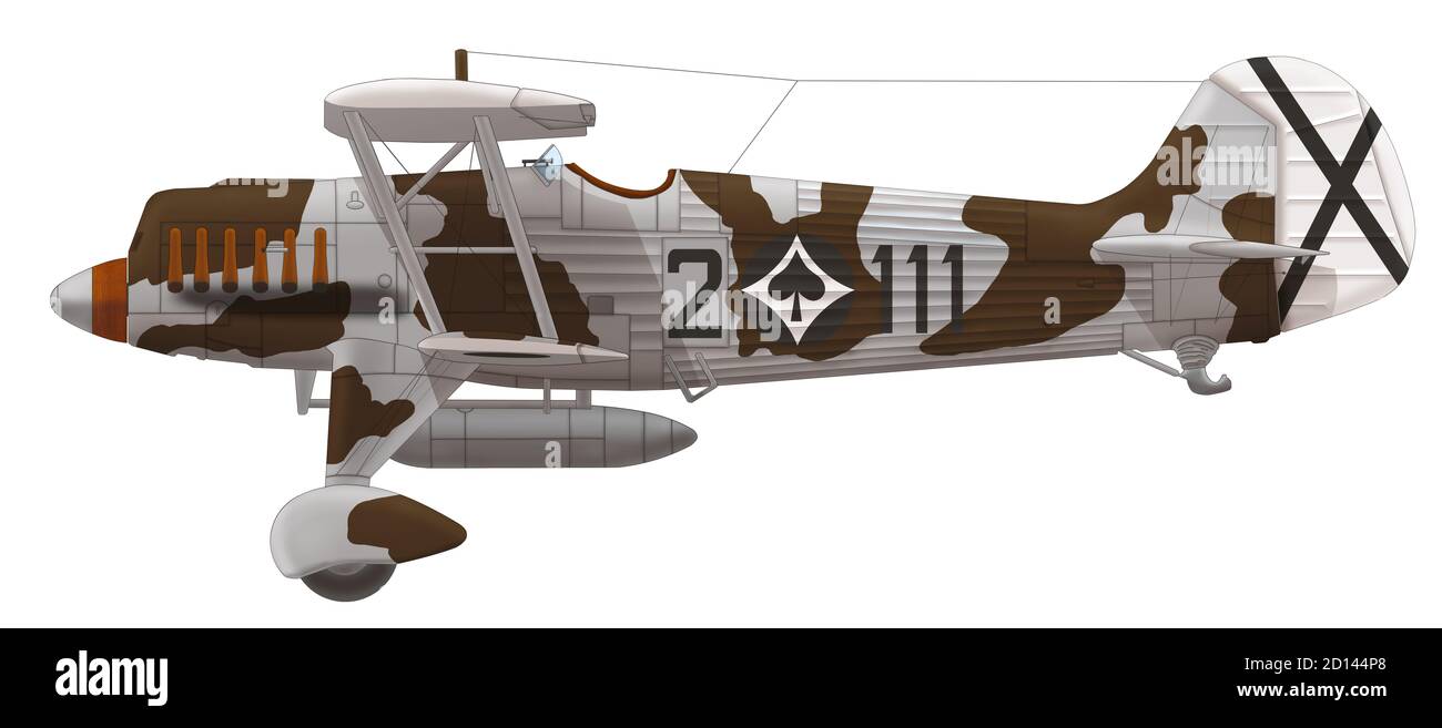 Heinkel He 51C (2○111) piloté par Eberhard d’Elsy, commandant du 4./J 88 (4e vol du groupe de chasseurs 88), Legion Condor, Teruel, février 1938 Banque D'Images