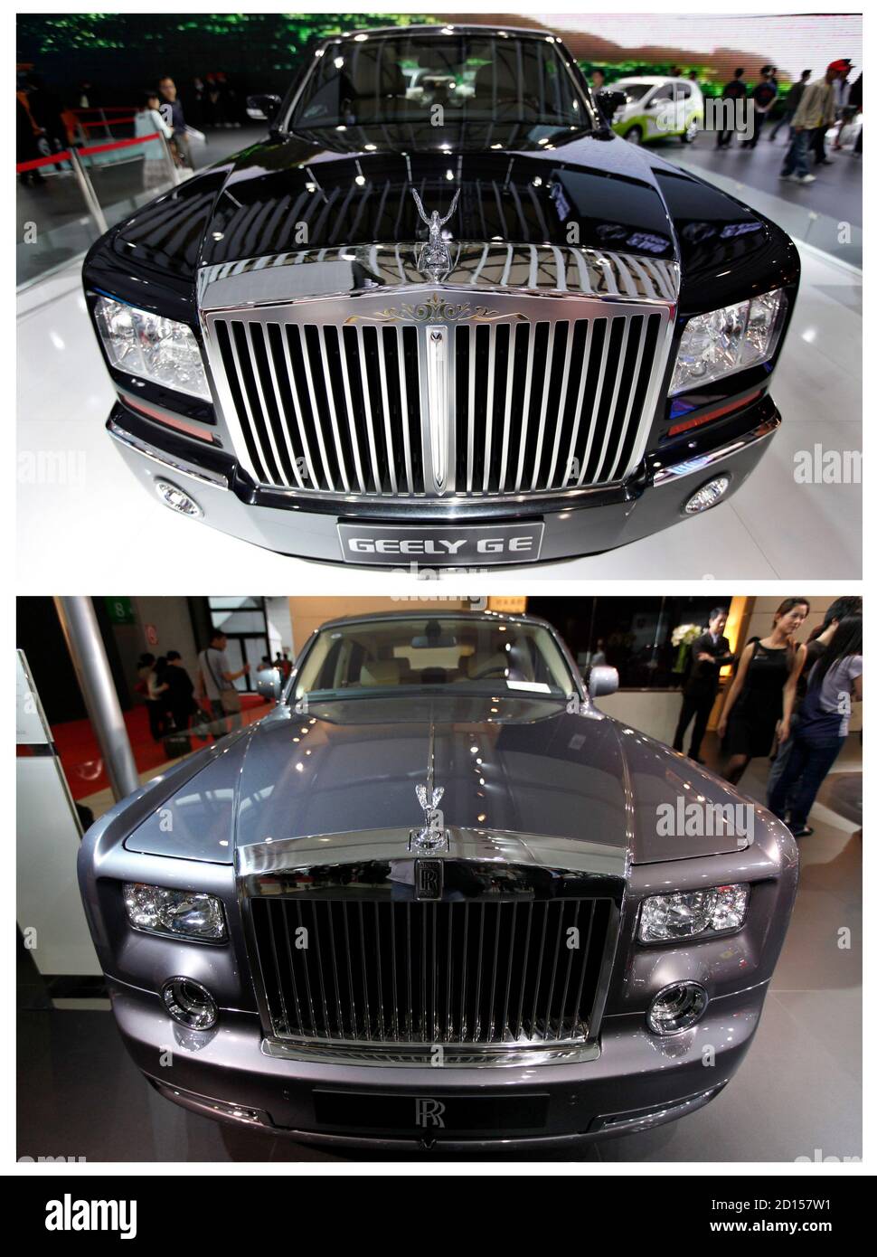 A Combination Photo Shows A Rolls Royce Phantom Top And A Geely Ge At The Shanghai International Auto Show April 23 2009 Reuters Nir Elias China Transport Business Photo Stock Alamy