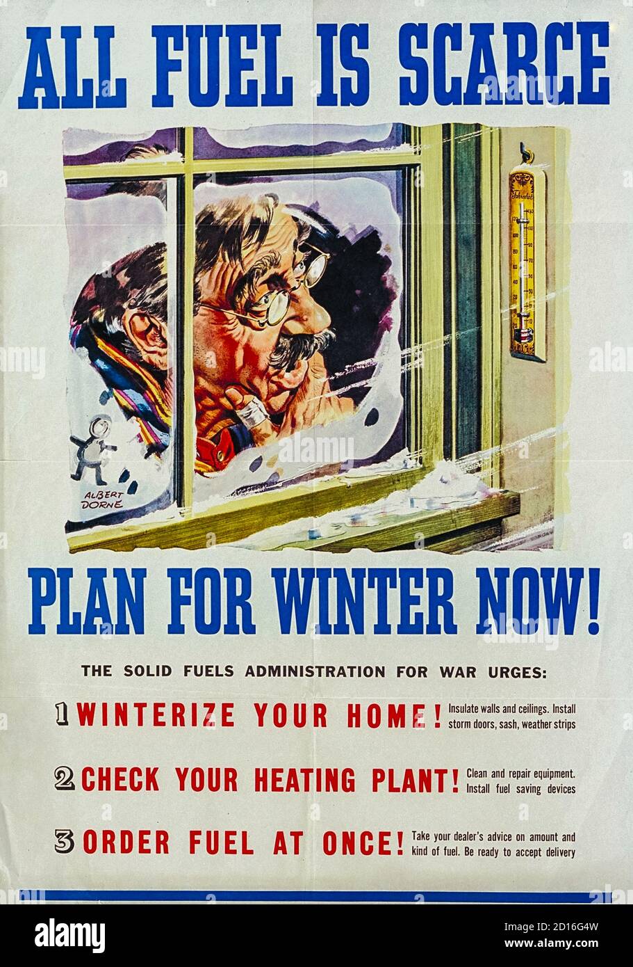 Affiche d'information du gouvernement vintage : plan pour l'hiver, isolation de la maison... Banque D'Images