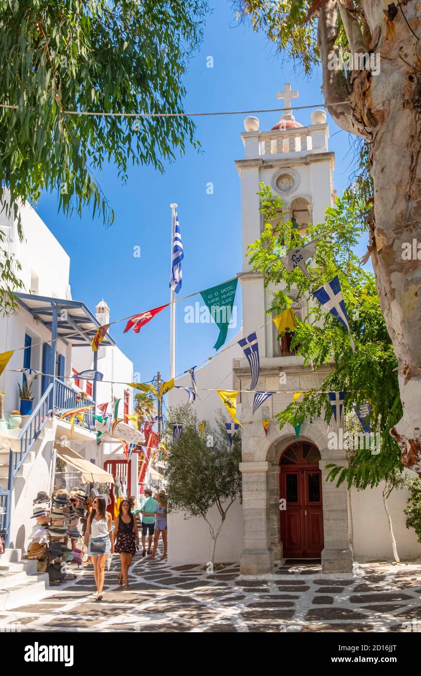 Grèce, Cyclades, île de Mykonos, les ruelles de la ville de Chora Banque D'Images