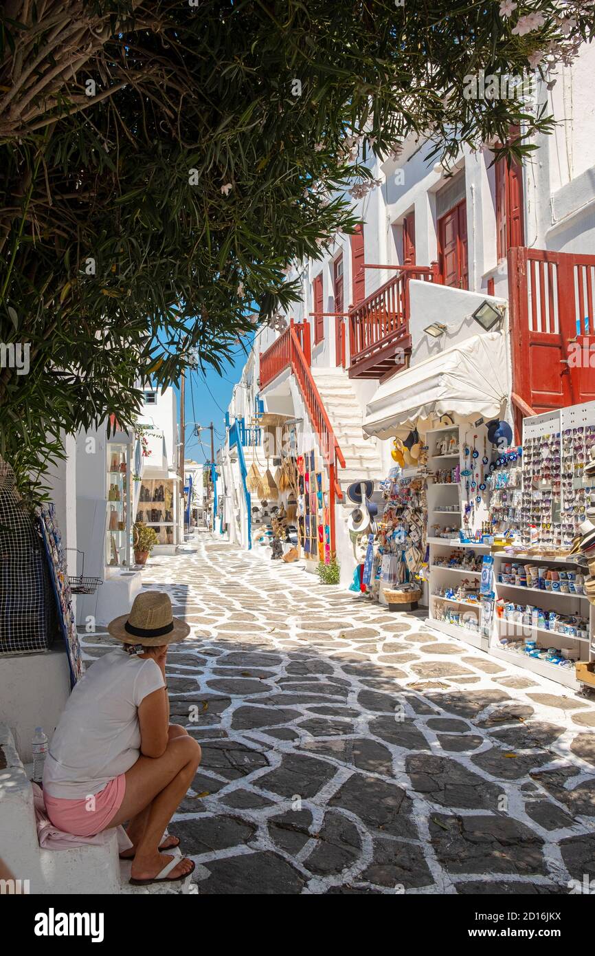 Grèce, Cyclades, île de Mykonos, les ruelles de la ville de Chora Banque D'Images