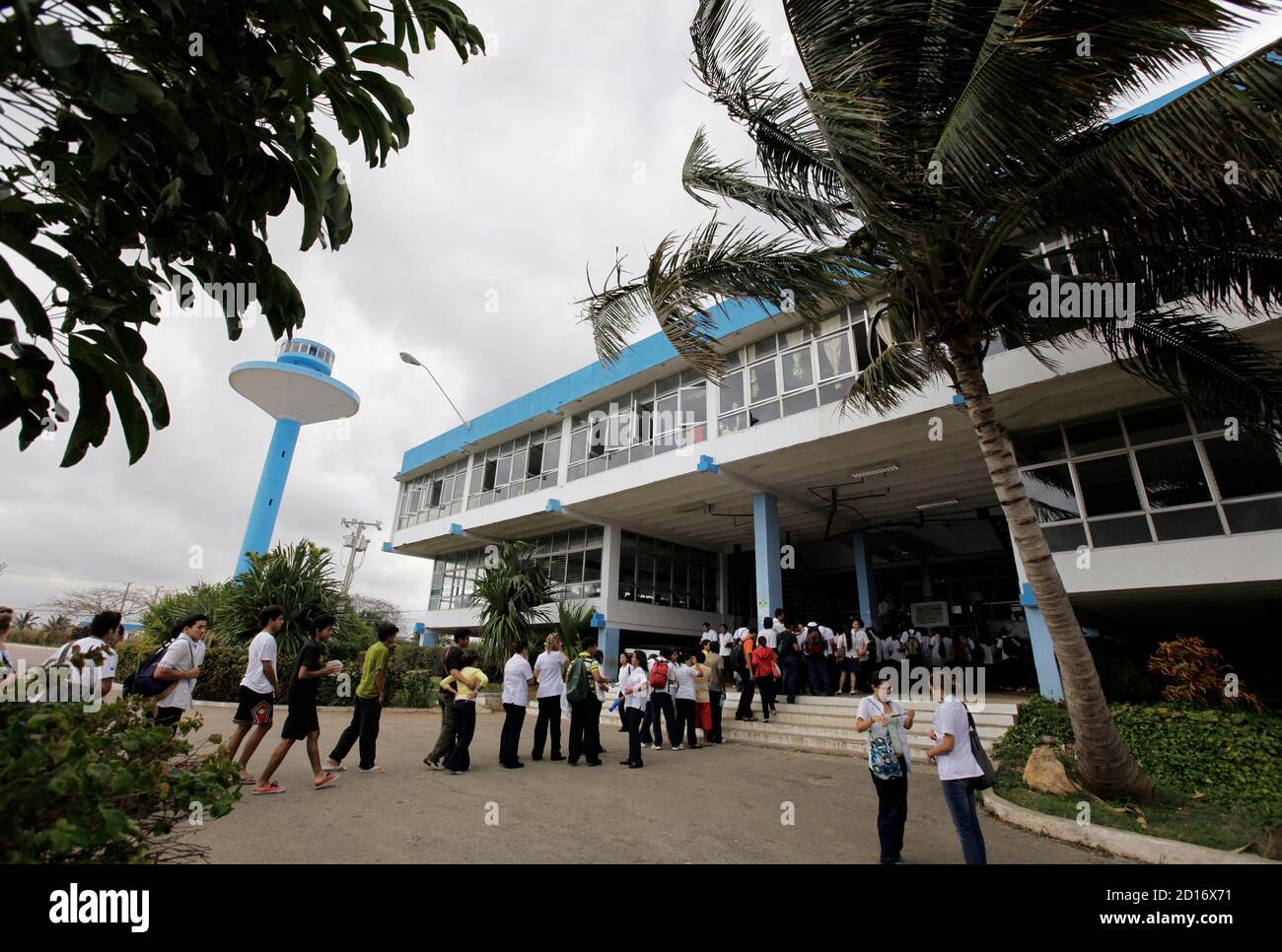 Medical students of Cuba's ELAM (Latin American School of Medicine) line up for at the campus on the outskirts of Havana March 11, 2010. Established 1999 by former Cuban