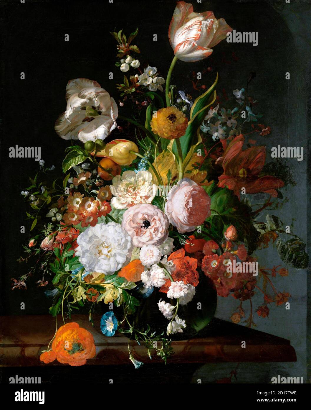 Encore la vie avec des fleurs dans un vase en verre par Rachel Ruysch (1664-1750), huile sur toile, c.1690-1720 Banque D'Images