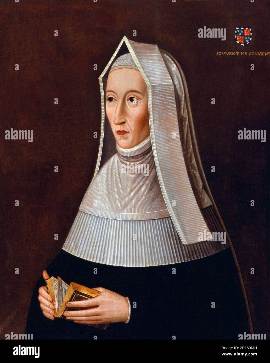 Margaret Beaufort. Portrait de Lady Margaret Beaufort (v.1441/3-1509) par un artiste anonyme, huile sur panneau, deuxième moitié du XVIe siècle. Margaret Beaufort était une figure importante dans les guerres des Roses et la mère du roi Henri VII d'Angleterre Banque D'Images