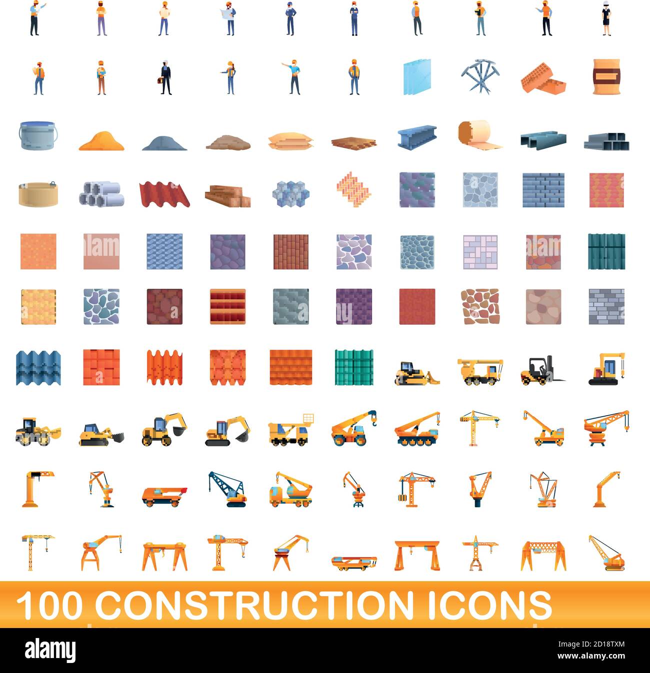 100 icônes construction set. Cartoon illustration de 100 icônes construction vector set isolé sur fond blanc Illustration de Vecteur