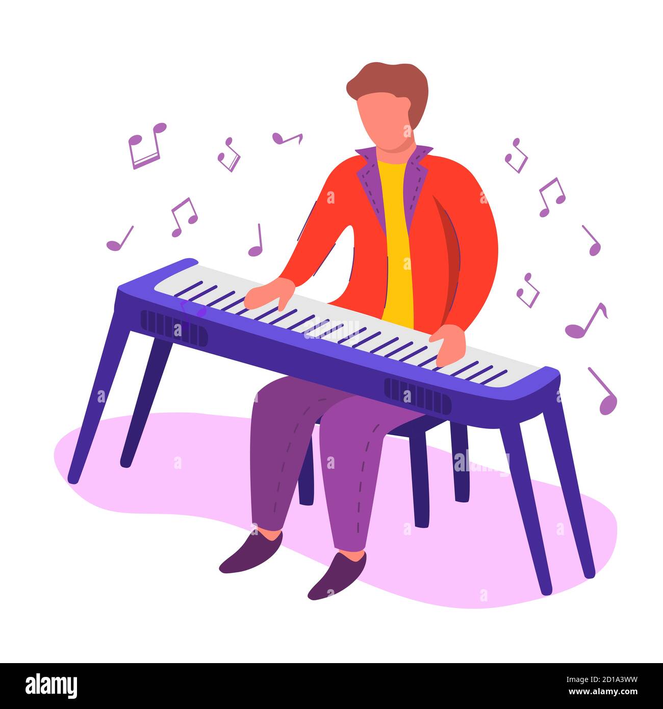Personnage de dessin animé de pianiste masculin sur piano électrique.  Instrument de synthétiseur à clavier musical Image Vectorielle Stock - Alamy
