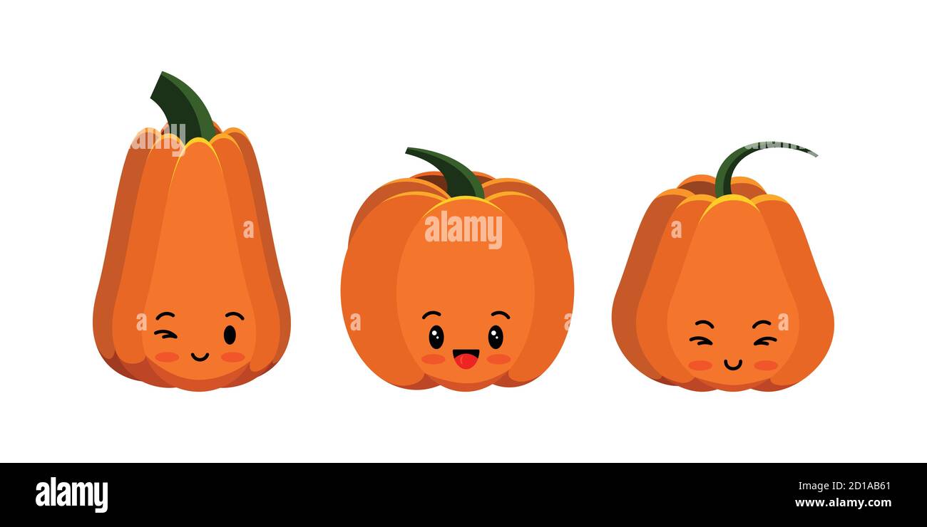 Citrouille mignon emoji Icon ensemble isolé sur blanc. Illustration de Vecteur