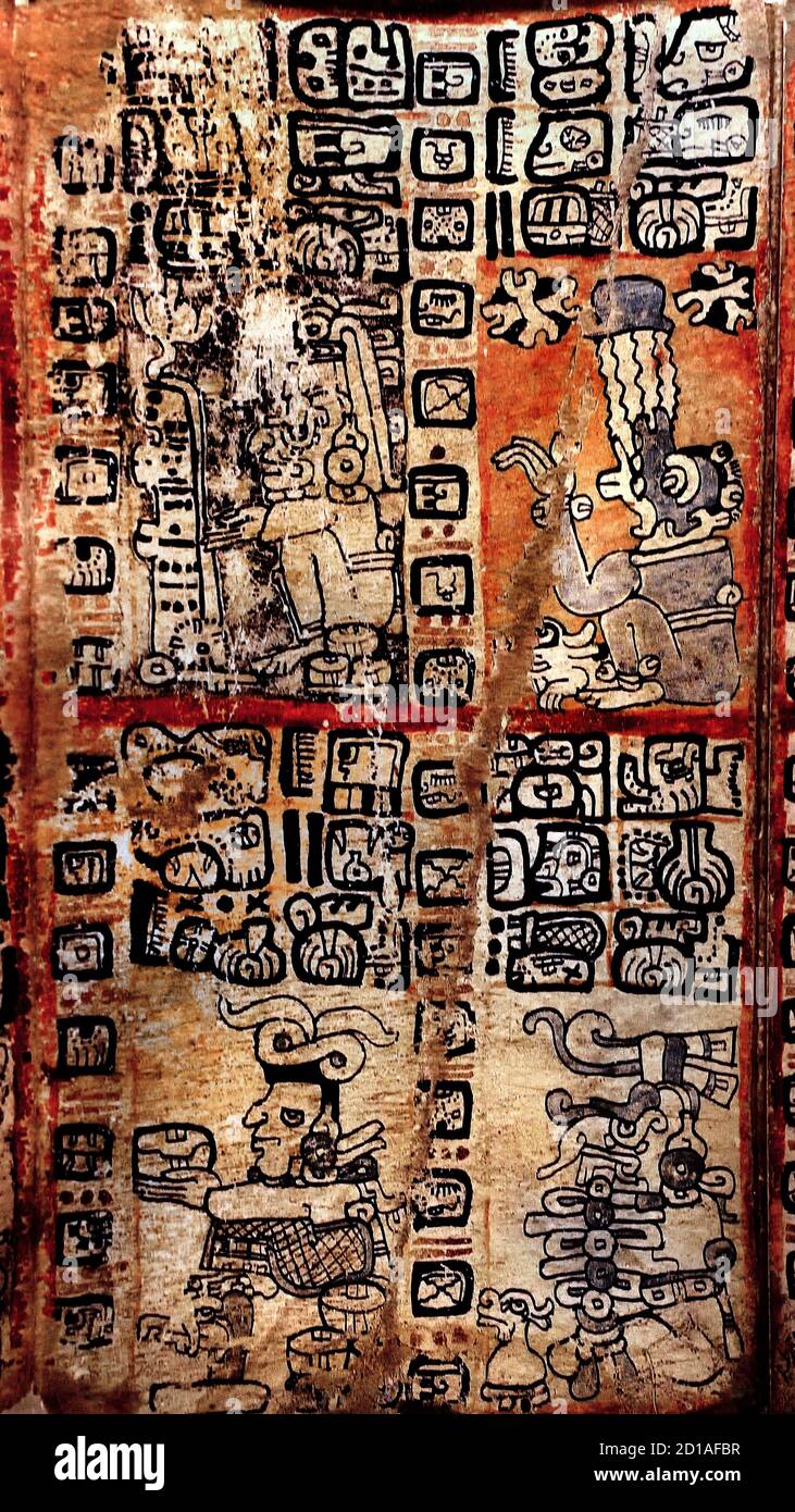Le Codex de Madrid ou le Tro-Cortesianus ou le Codex-Troano livre Maya pré-colombienne. Période postclassique de la chronologie méso-américaine (vers 900–1521 AD). Les codés mayas ont signalé des notes sur leur histoire, leurs pratiques religieuses, leur connaissance de la médecine, de l'astronomie et même là ils ont enregistré leurs fameuses prophéties. Pré, Colombie Colombie Amérique, américain, Banque D'Images