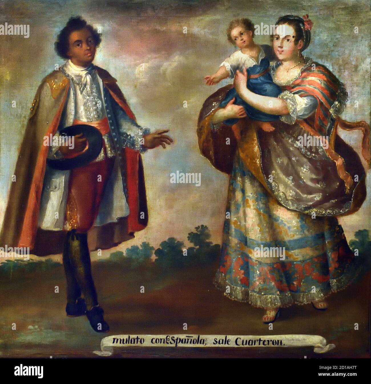 Luis Berrueco,1717-1749 Mexique 18ème siècle ( Luis Berrueco vient d'une dynastie de peintres à Puebla et a eu un grand nombre d'adeptes) chacune des scènes de miscegenation est identifié avec des inscriptions faisant référence à leur degré de miscegenation basée sur les tribus indigènes, européennes et africaines, Caractéristique d'un genre pictural développé dans la Viceroyalty de la Nouvelle-Espagne au cours du XVIIIe siècle. . Ce genre est connu sous le nom de 'caste painting' Banque D'Images
