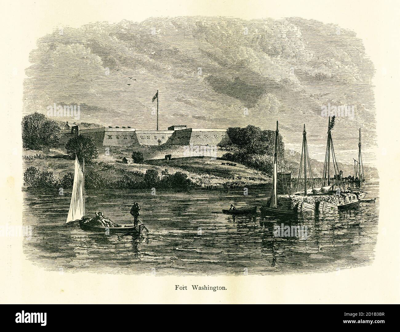 Illustration du XIXe siècle de fort Washington, un fort défensif dans la banlieue de Washington D.C., capitale des États-Unis d'Amérique. Gravure p Banque D'Images