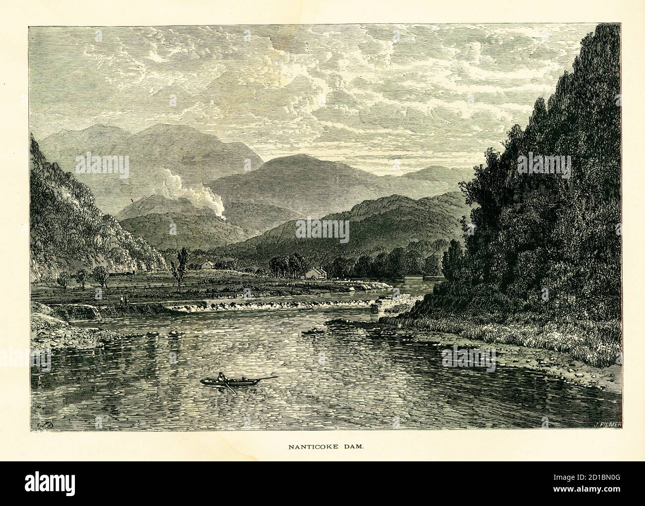 Gravure antique du barrage de Nanticoke sur la rivière Susquehanna, État américain de Pennsylvanie. Illustration publiée dans l'Amérique pittoresque ou la Terre nous Banque D'Images