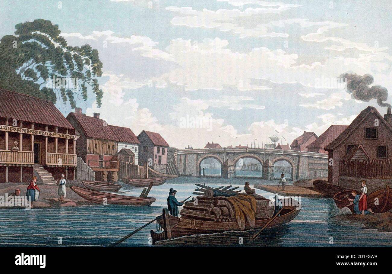 Pont, à Christiania - le pont est l'ancien pont Vaterland - John William Edy, vers 1800 Banque D'Images