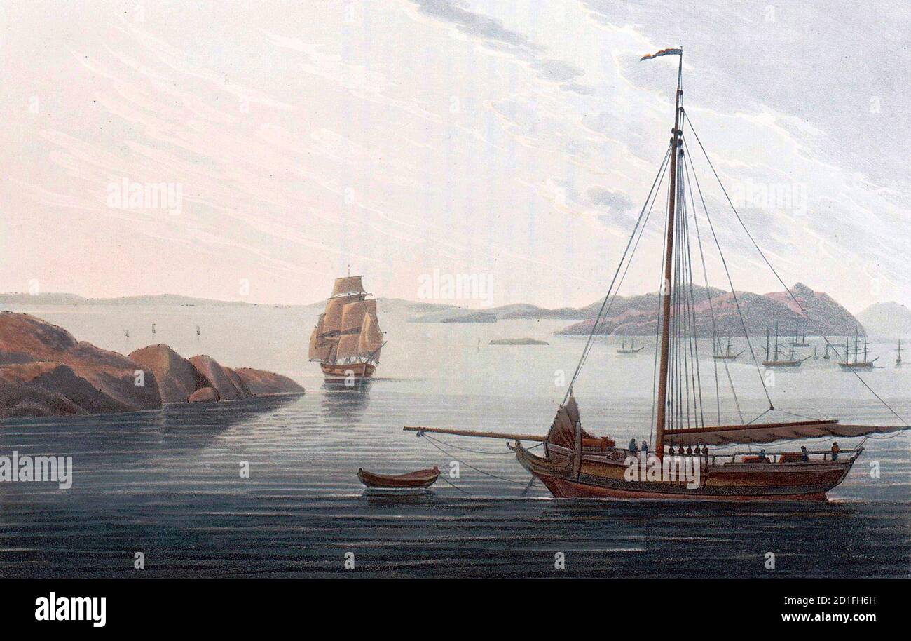 Heliesund Harbour - John William Edy, vers 1800 Banque D'Images