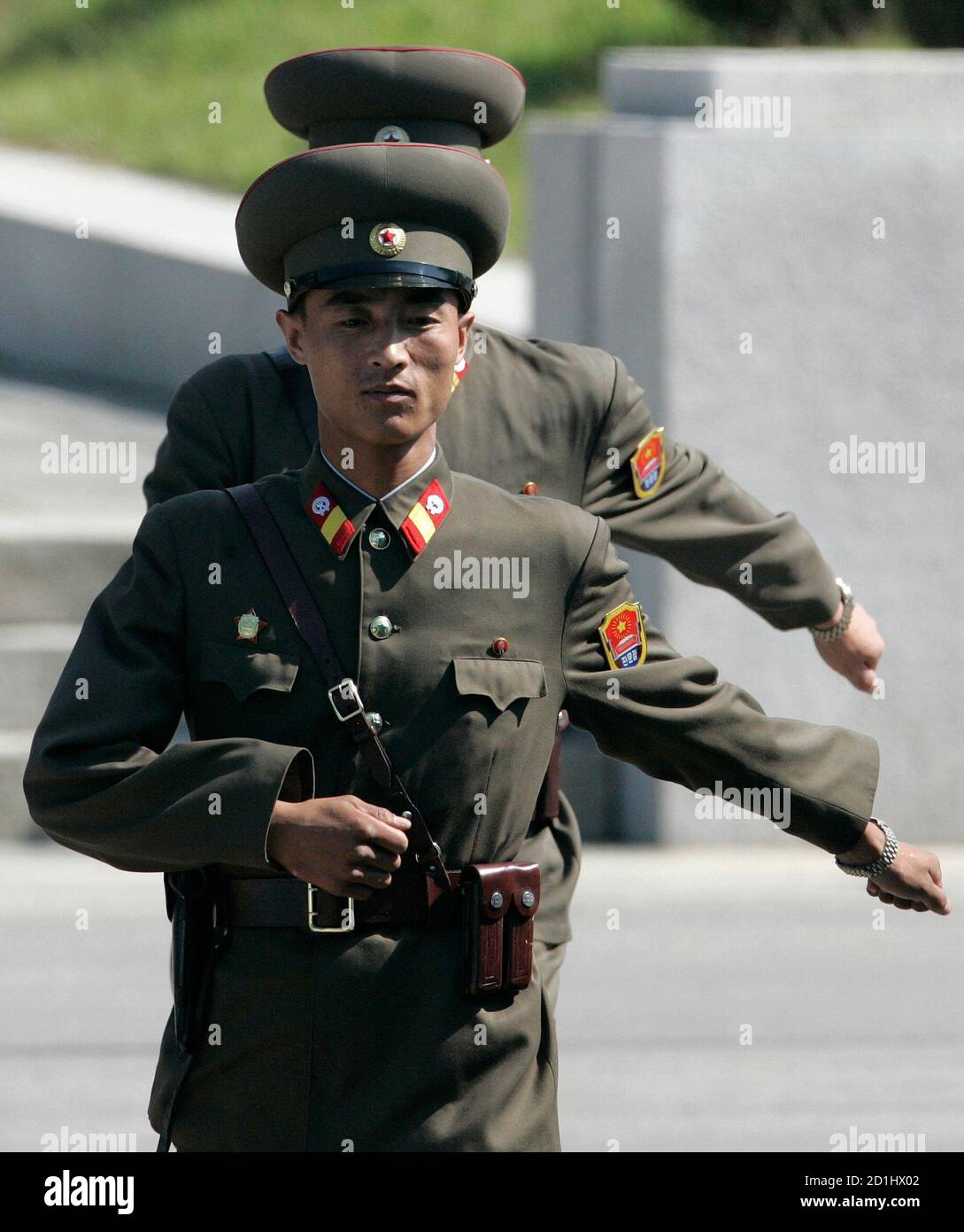 North Korean soldiers march towards the 