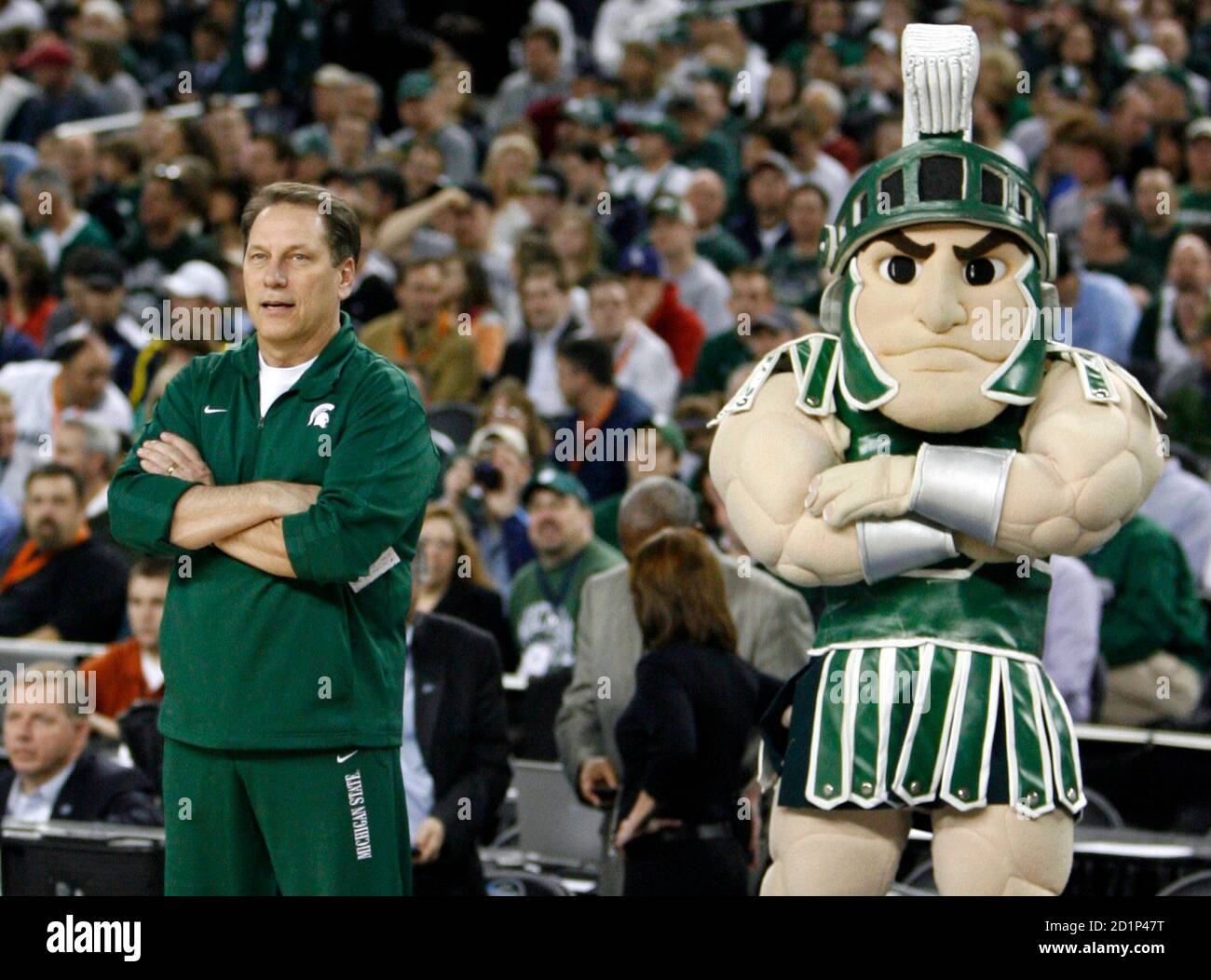 Michigan State Spartans Head Coach Tom Izzo Stands With The Team Mascot During Practice For The Ncaa Men S Final Four Basketball Championship In Detroit Michigan April 3 09 Reuters Jeff Haynes United States