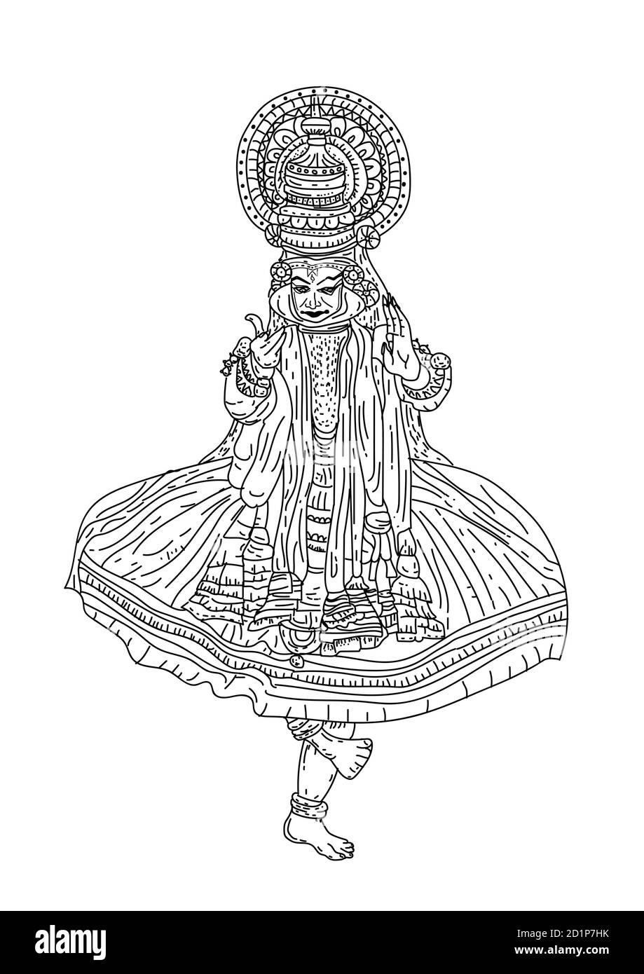 Kerala performance traditionnelle kathakali dessin de contour. Illustration vectorielle Illustration de Vecteur