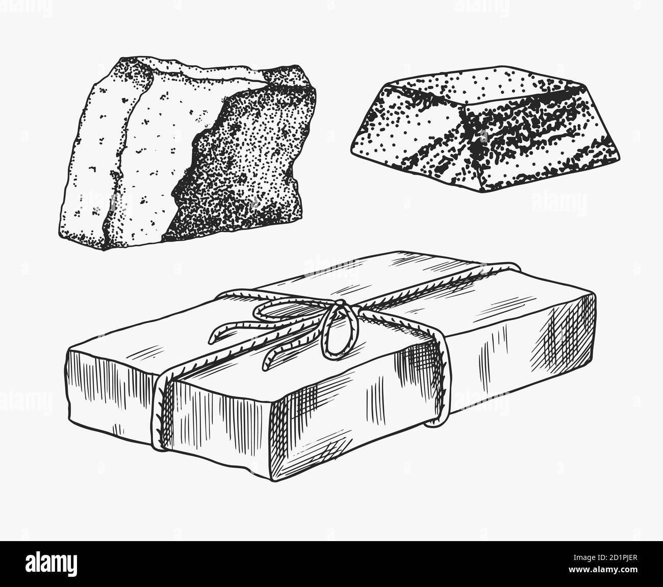 Un morceau de savon. Se laver les mains dans un style vintage. Emballage fait maison. Produit cosmétique bio Bubble, mousse naturelle pour le bain. Dessiné un monochrome gravé Illustration de Vecteur