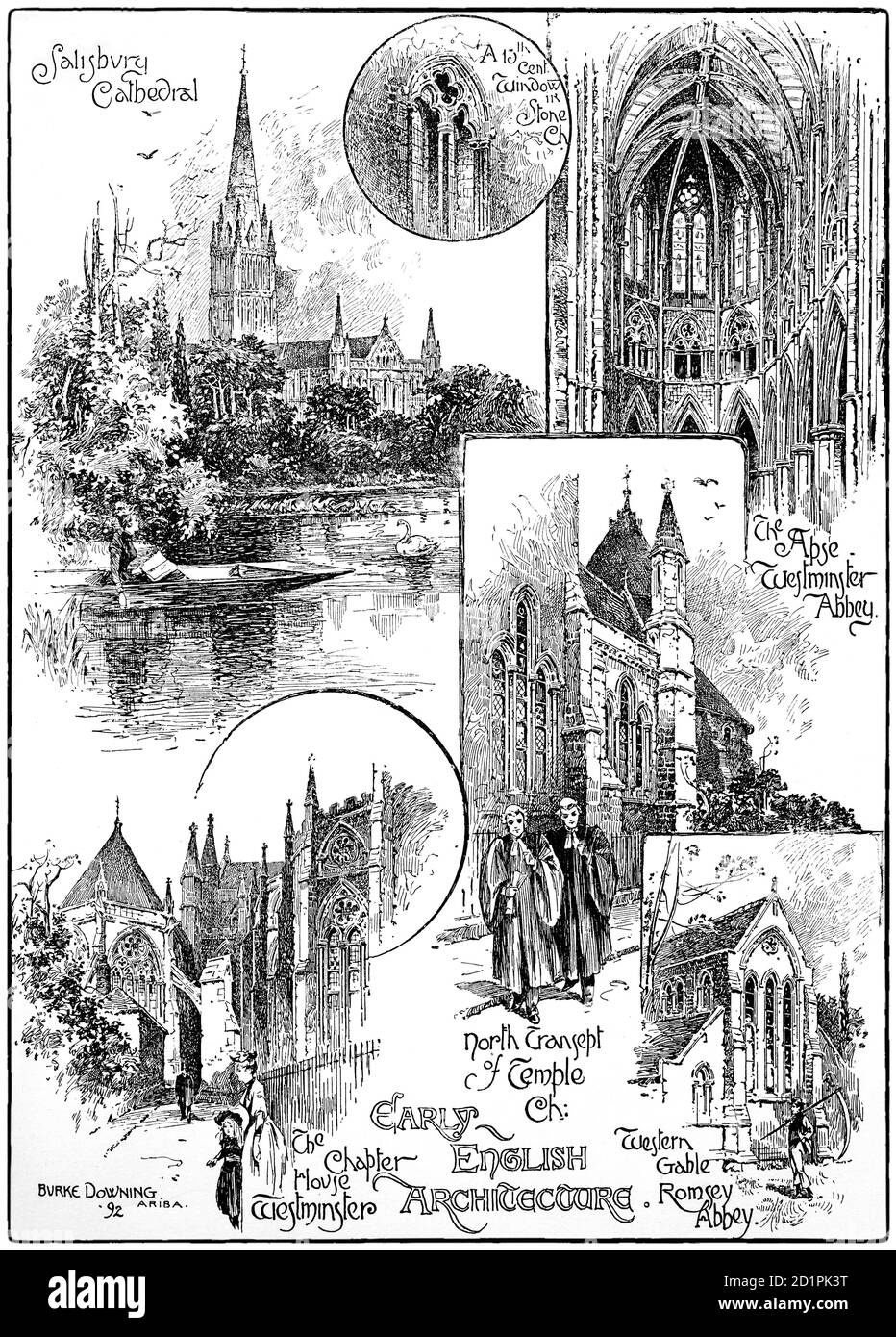 Collage de la fin du XIXe siècle illustrant l'architecture de l'église anglaise ancienne Banque D'Images