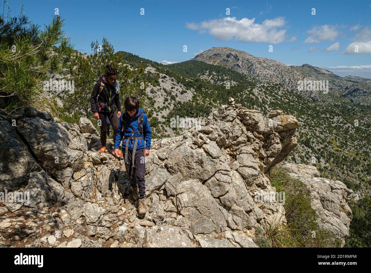 Escursionistas en el Puig des Castellot, 694 m, Selva, Majorque, Iles Baléares, Espagne Banque D'Images
