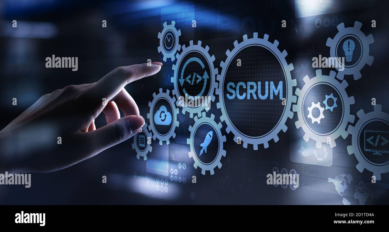 Scrum, méthodologie de développement Agile, concept de technologie de programmation et de conception d'applications sur écran virtuel Banque D'Images