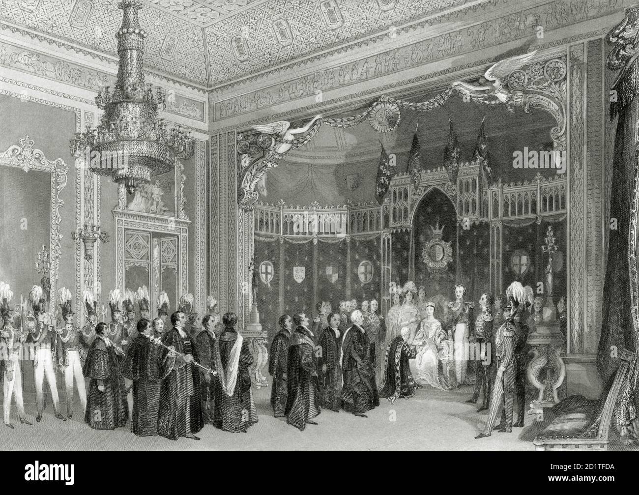 BUCKINGHAM PALACE, Buckingham Palace Road, Cité de Westminster, Londres. Intérieur de la salle du trône. Gravure datée de 1840. De la collection Mayson Beeton. Banque D'Images