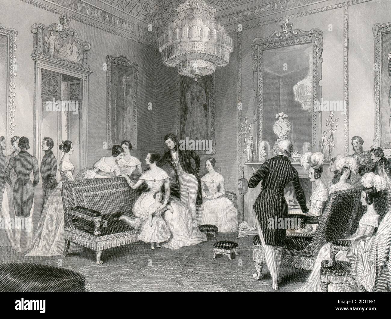 BUCKINGHAM PALACE, Buckingham Palace Road, Cité de Westminster, Londres. Intérieur de la salle de dessin jaune. Gravure datée de 1840. De la collection Mayson Beeton. Banque D'Images